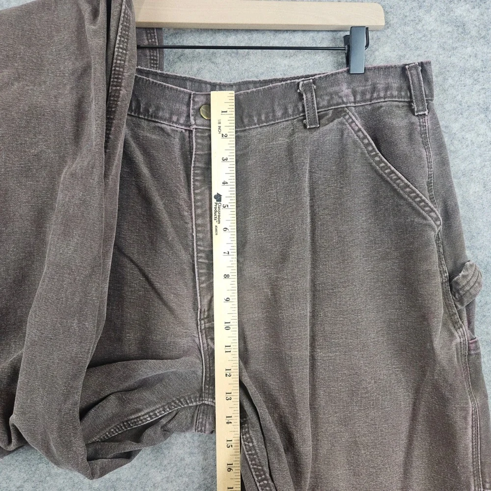 Carhartt Men's Brown Canvas Carpenter Pants Size 38x33 Workwear Faded Distressed